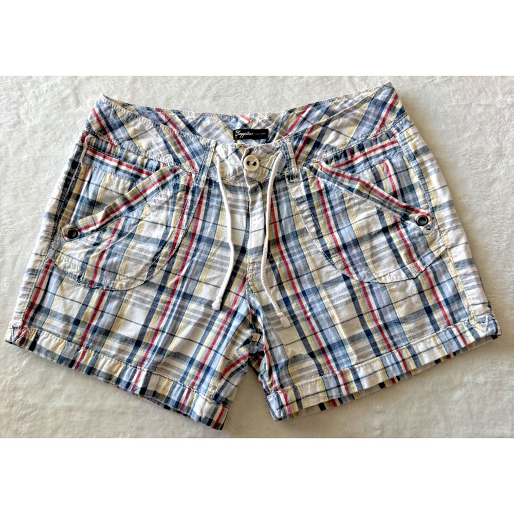Supplies Bermuda Shorts‎ Women Size 8 Plaid Red White Blue Yellow 100% Cotton